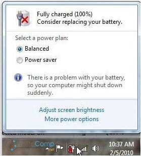 После установки Windows 7 снизилась емкость батареи