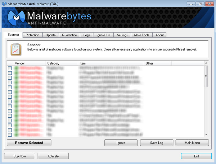 Удаление Pirrit Suggestor с помощью Malwarebytes Antimalware